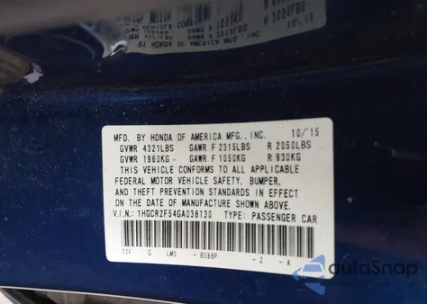 2016 Honda Accord Sport из США, поврежденный, VIN 1HGCR2F54GA038130